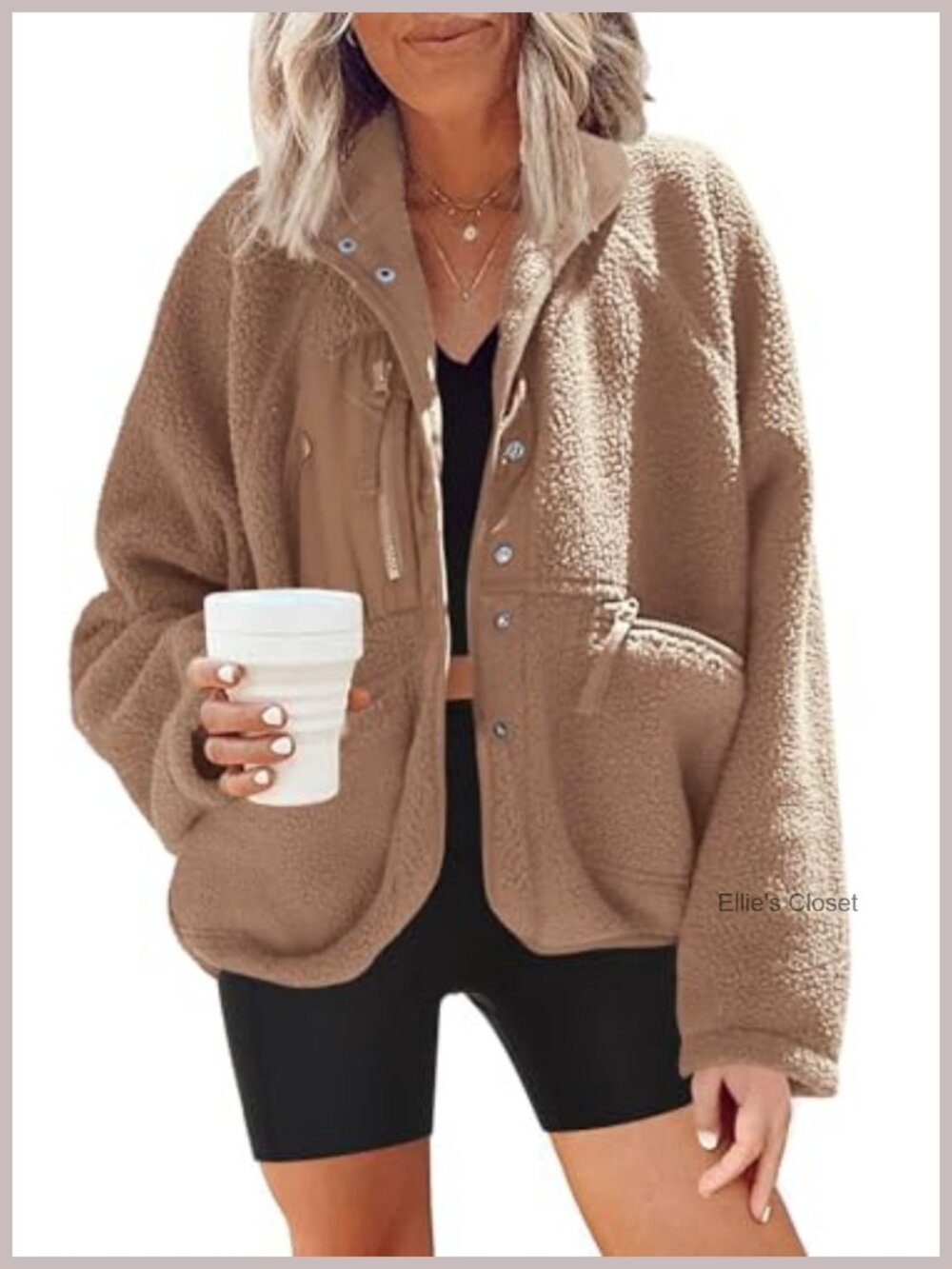 Womens Fuzzy Fleece Jacket Button Down Sherpa Coat Long Sleeve